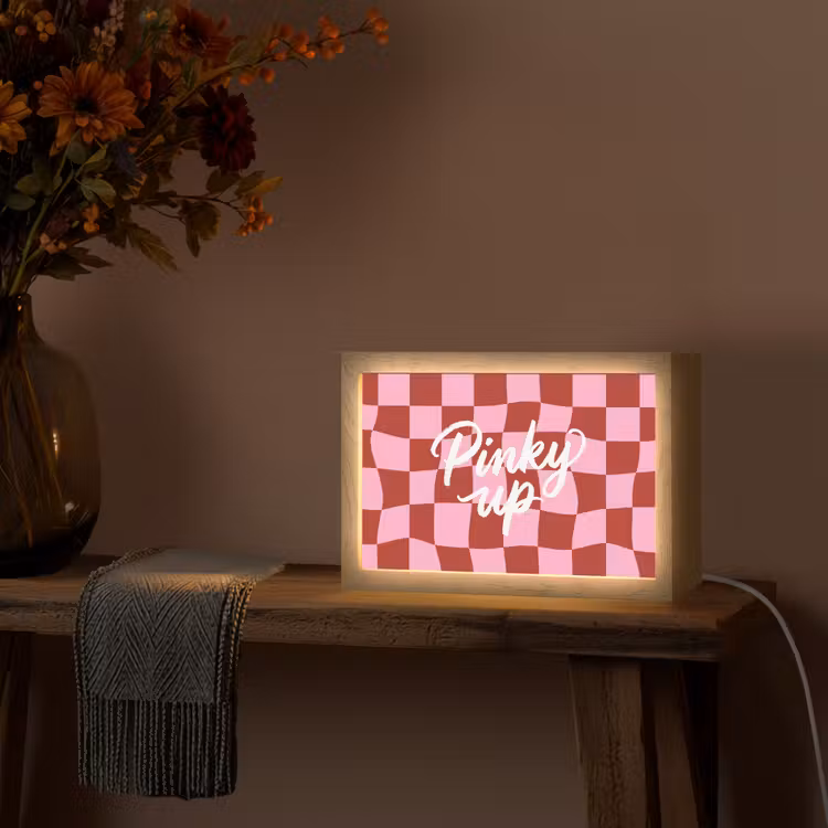 Pinky up - Geblokt - Bordeauxrood Light Box met kabel (Tafellamp) klein -sfeer4