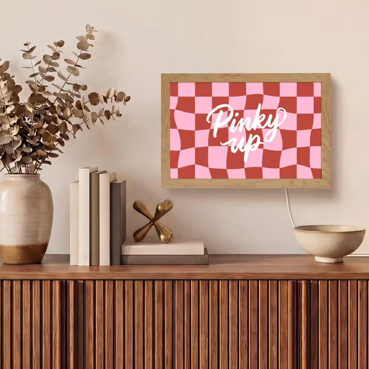 Pinky up - Geblokt - Bordeauxrood Light Box met kabel (Tafellamp) klein -sfeer2