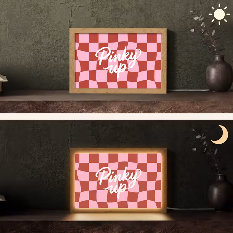 Pinky up - Geblokt - Bordeauxrood Light Box met kabel (Tafellamp) klein -sfeer3