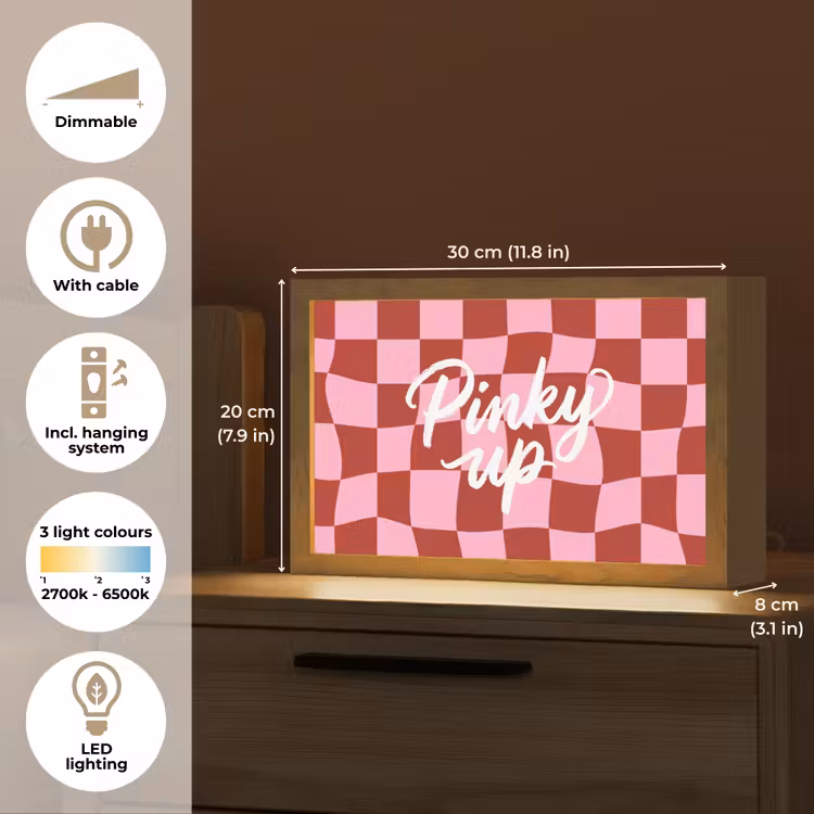 Pinky up - Geblokt - Bordeauxrood Light Box met kabel (Tafellamp) klein -USP_EN