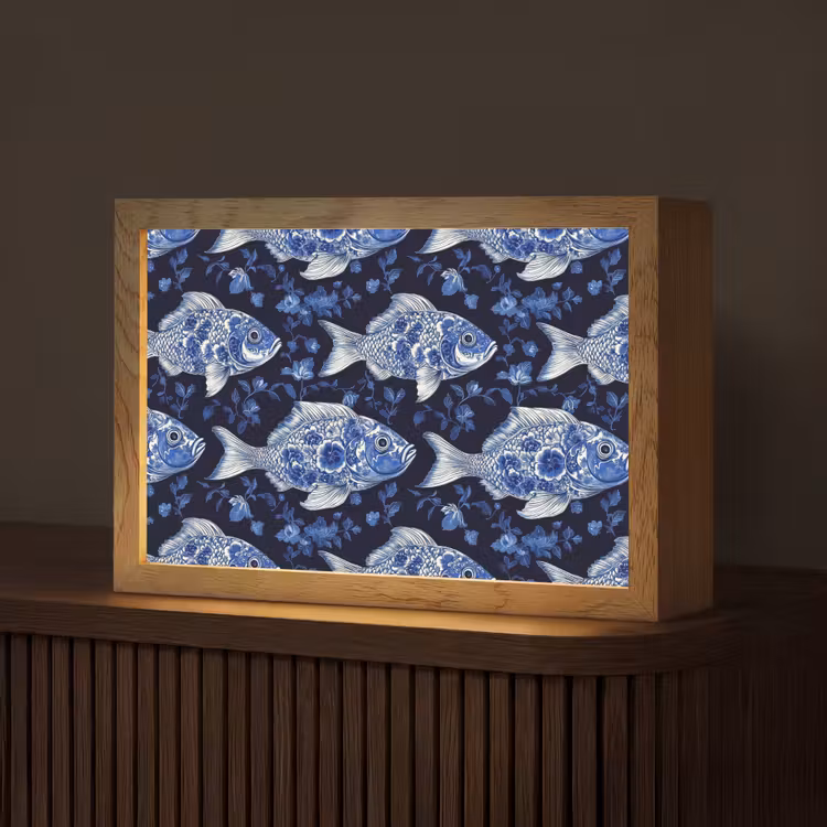 Vissen - Bloemen - Blauw Light Box met kabel (Tafellamp) klein 924 -z3d_website