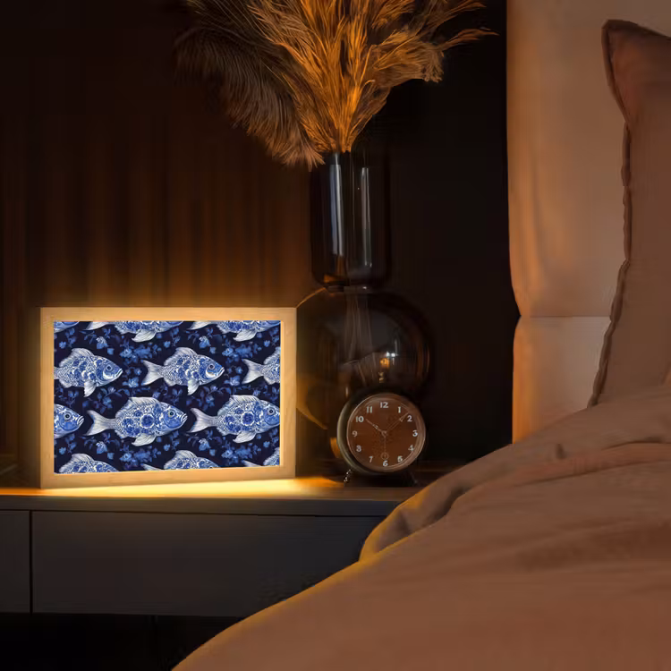 Vissen - Bloemen - Blauw Light Box met kabel (Tafellamp) klein 924 -sfeer1