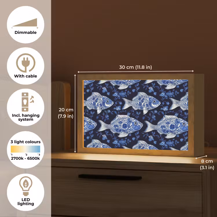 Vissen - Bloemen - Blauw Light Box met kabel (Tafellamp) klein 924 -USP_EN