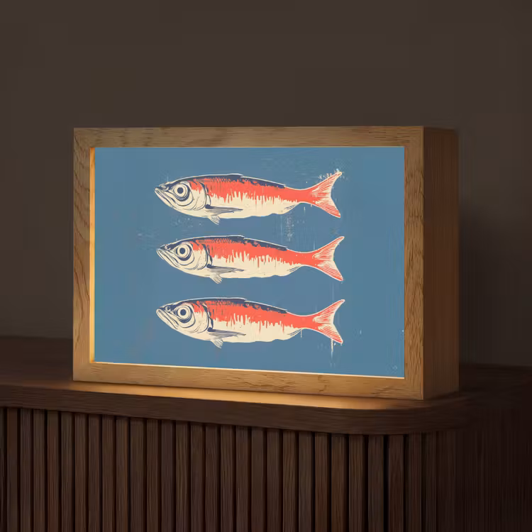 Vissen - Rood - Blauw Light Box met kabel (Tafellamp) klein -z3d_website
