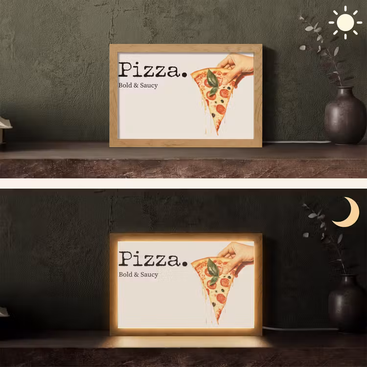 Pizza - Kaas - Pepperoni Light Box met kabel (Tafellamp) klein -sfeer3