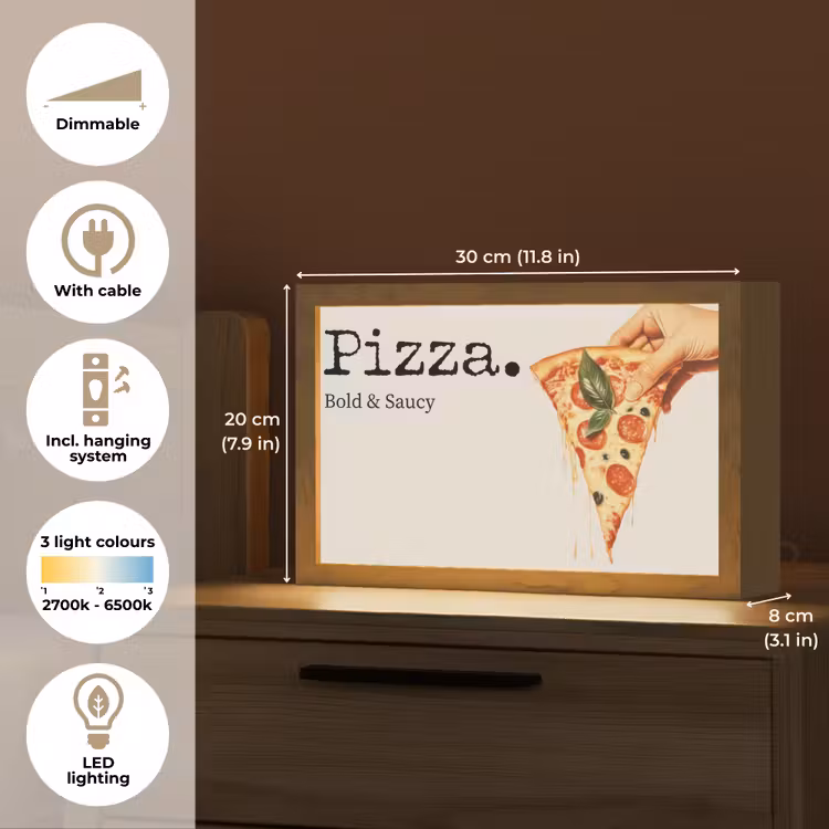 Pizza - Kaas - Pepperoni Light Box met kabel (Tafellamp) klein -USP_EN