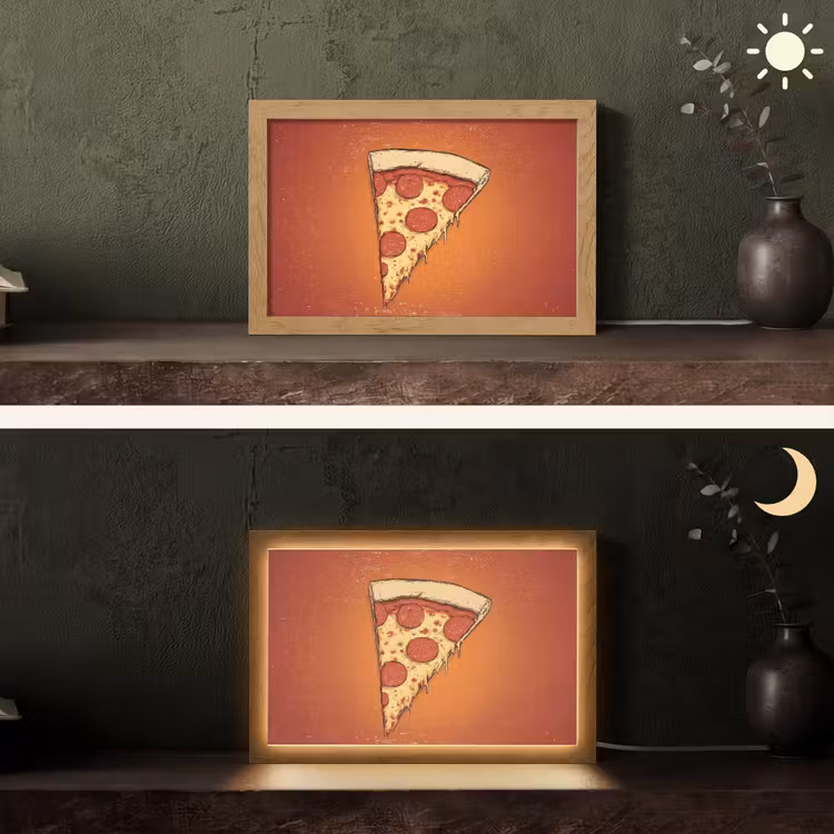 Pizza - Kaas - Rood - Pepperoni Light Box met kabel (Tafellamp) klein -sfeer3