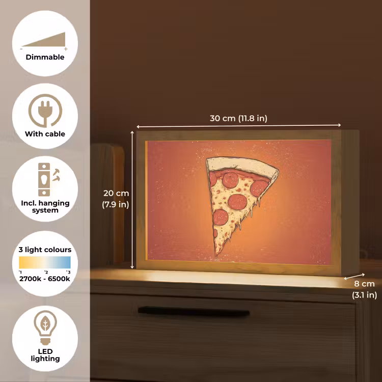 Pizza - Kaas - Rood - Pepperoni Light Box met kabel (Tafellamp) klein -USP_EN