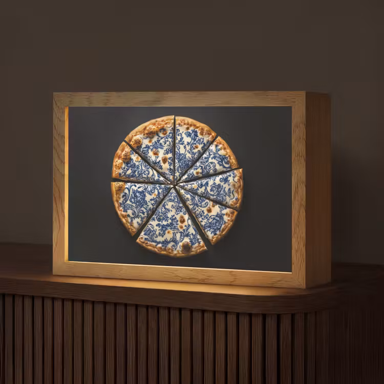 Pizza - Eten - Delftsblauw Light Box met kabel (Tafellamp) klein -z3d_website