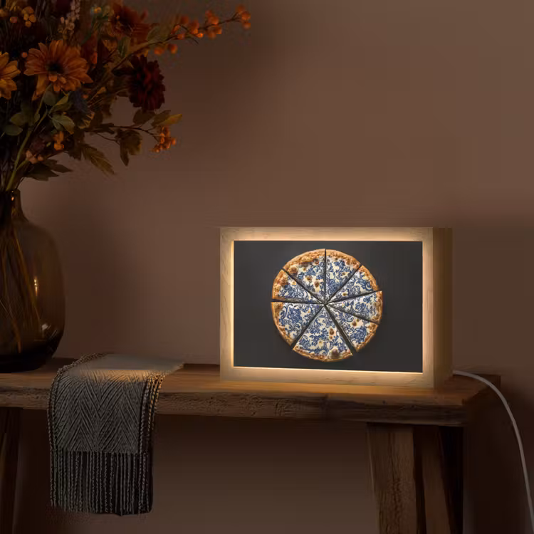 Pizza - Eten - Delftsblauw Light Box met kabel (Tafellamp) klein -sfeer4