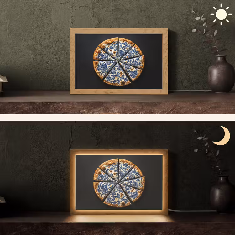 Pizza - Eten - Delftsblauw Light Box met kabel (Tafellamp) klein -sfeer3
