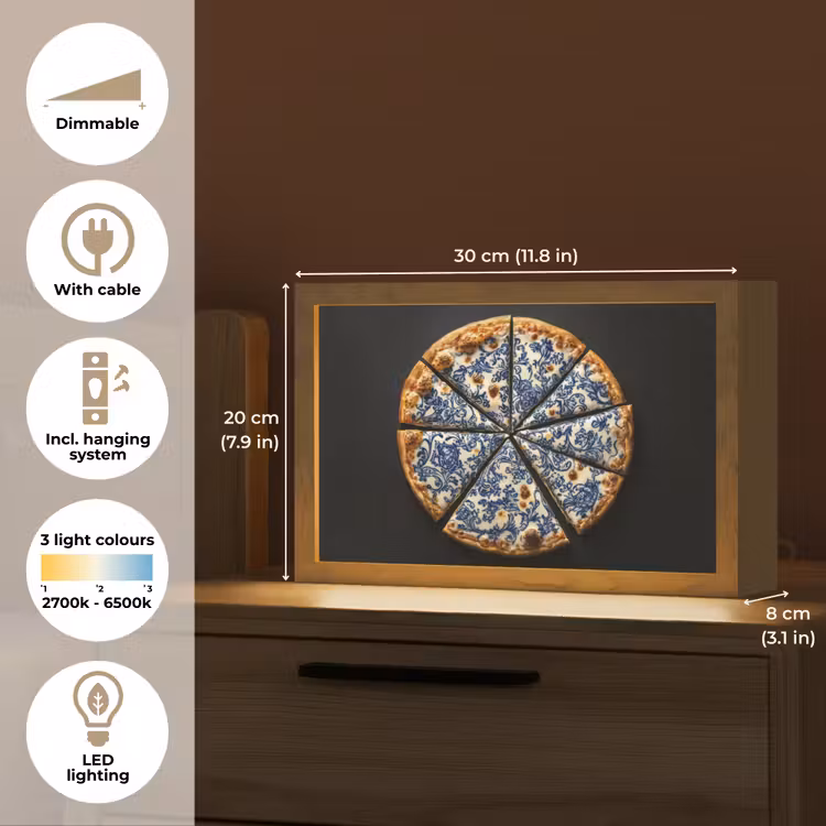 Pizza - Eten - Delftsblauw Light Box met kabel (Tafellamp) klein -USP_EN