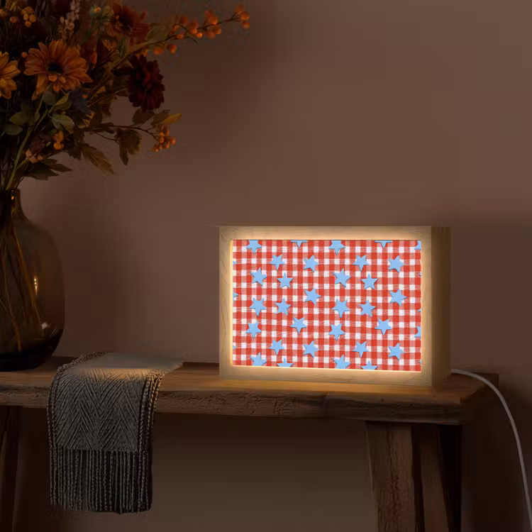 Ruit - Sterren - Rood Light Box met kabel (Tafellamp) klein 924 -sfeer4