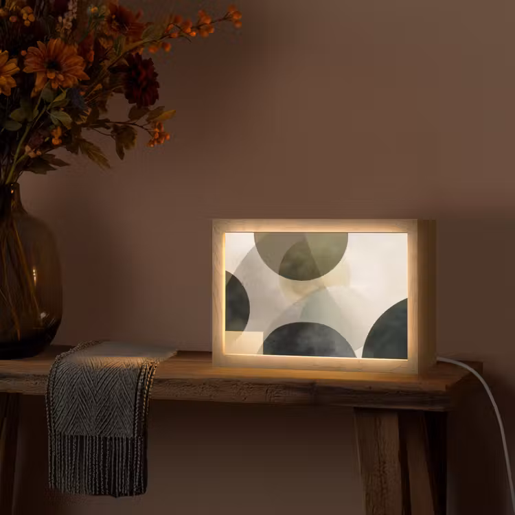 Vlakken - Abstract - Beige - Cirkels Light Box met kabel (Tafellamp) klein -sfeer4
