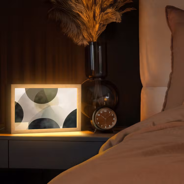 Vlakken - Abstract - Beige - Cirkels Light Box met kabel (Tafellamp) klein -sfeer1