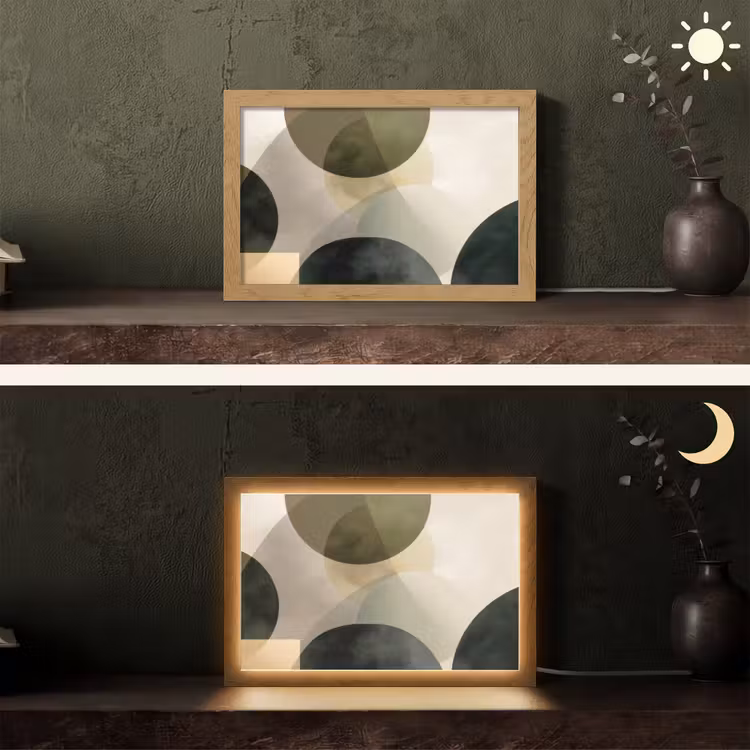 Vlakken - Abstract - Beige - Cirkels Light Box met kabel (Tafellamp) klein -sfeer3