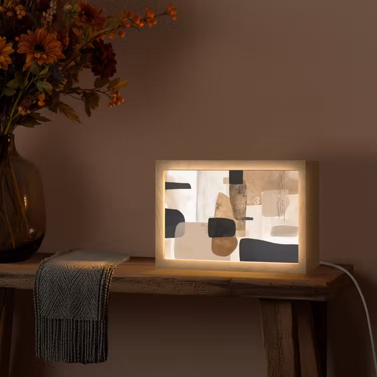 Vlakken - Abstract - Zwart - Strepen Light Box met kabel (Tafellamp) klein -sfeer4