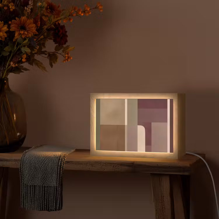 Vlakken - Abstract - Bordeaux - Lijnen Light Box met kabel (Tafellamp) klein -sfeer4