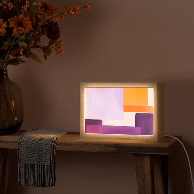 Vlakken - Abstract - Rechthoekig - Oranje Light Box met kabel (Tafellamp) klein -sfeer4