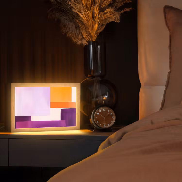 Vlakken - Abstract - Rechthoekig - Oranje Light Box met kabel (Tafellamp) klein -sfeer1