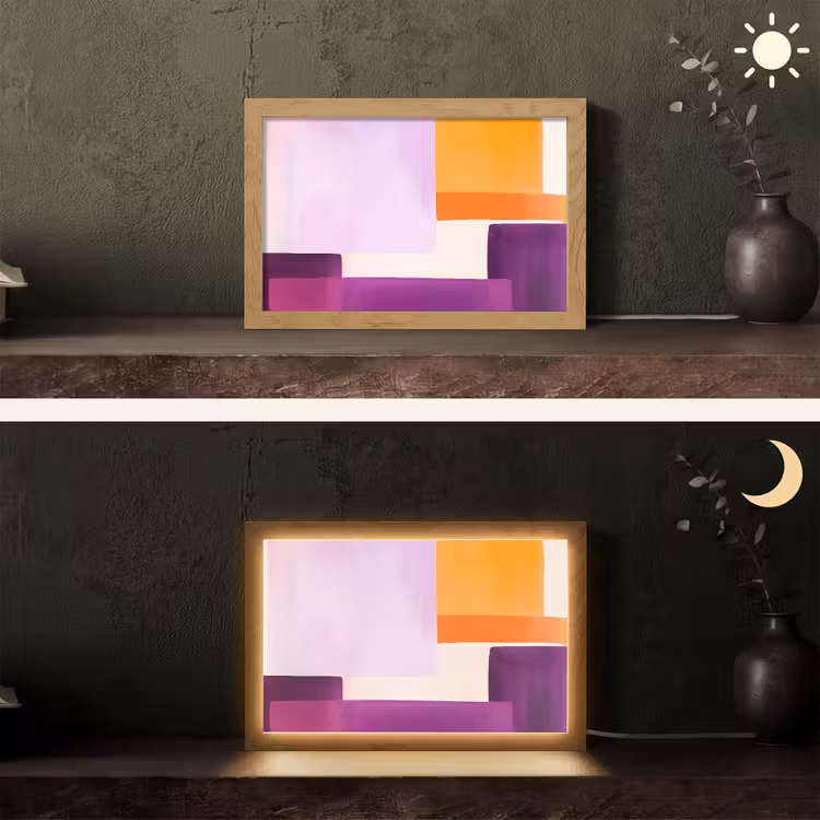 Vlakken - Abstract - Rechthoekig - Oranje Light Box met kabel (Tafellamp) klein -sfeer3