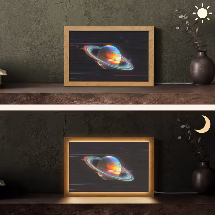 Planeet - Cirkel - Kleurrijk Light Box met kabel (Tafellamp) klein -sfeer3