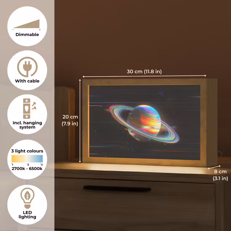 Planeet - Cirkel - Kleurrijk Light Box met kabel (Tafellamp) klein -USP_EN