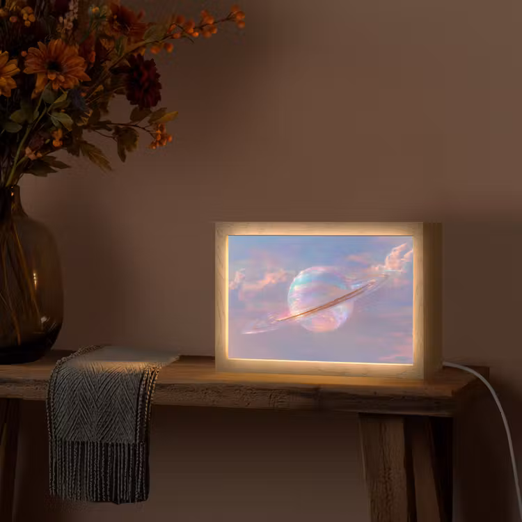 Planeet - Lucht - Wolken - Pasteltinten Light Box met kabel (Tafellamp) klein -sfeer4