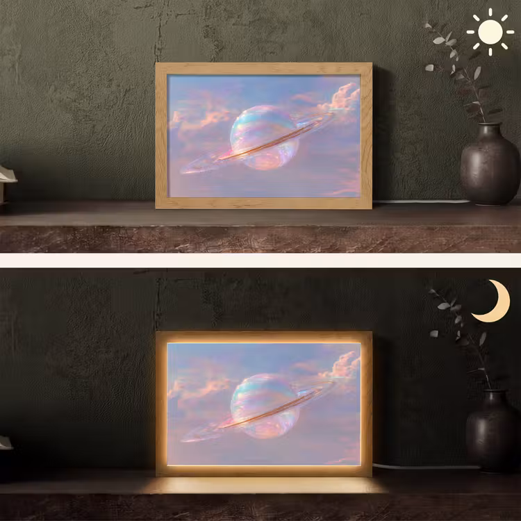 Planeet - Lucht - Wolken - Pasteltinten Light Box met kabel (Tafellamp) klein -sfeer3