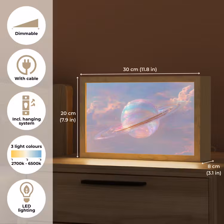 Planeet - Lucht - Wolken - Pasteltinten Light Box met kabel (Tafellamp) klein -USP_EN