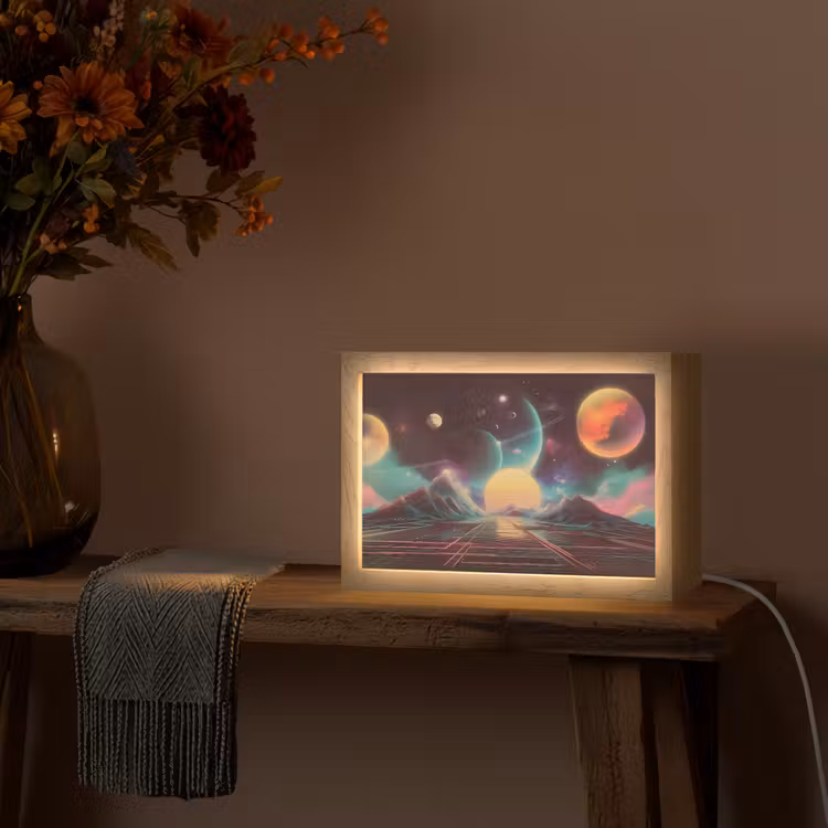 Planeten - Neon - Berglandschap - Zon Light Box met kabel (Tafellamp) klein -sfeer4