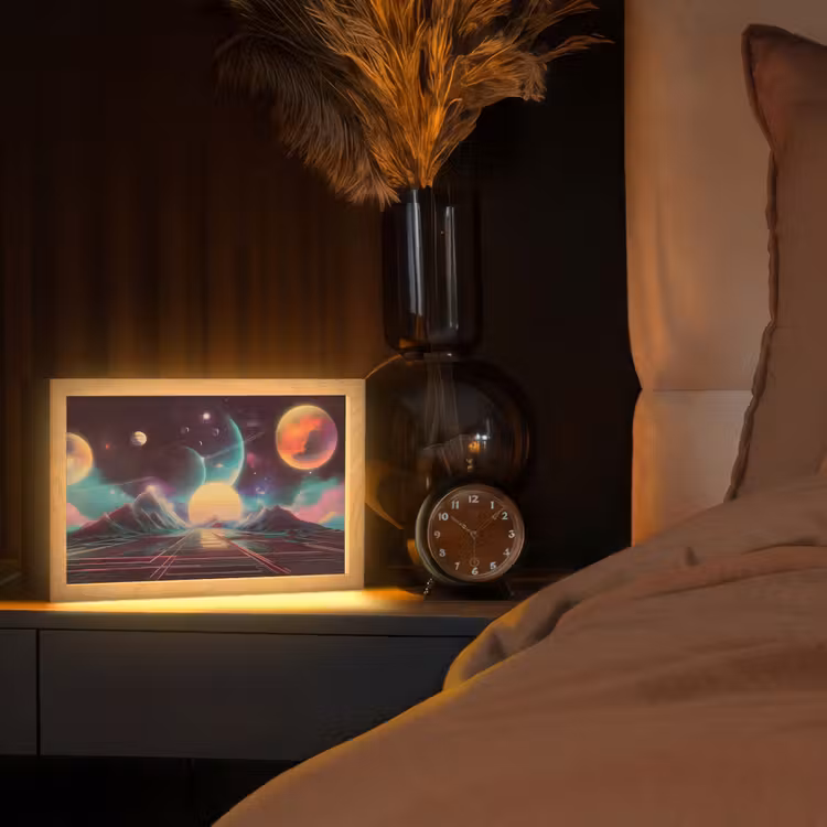 Planeten - Neon - Berglandschap - Zon Light Box met kabel (Tafellamp) klein -sfeer1