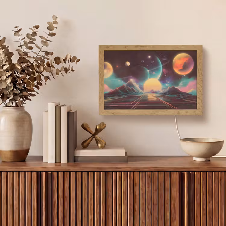 Planeten - Neon - Berglandschap - Zon Light Box met kabel (Tafellamp) klein -sfeer2