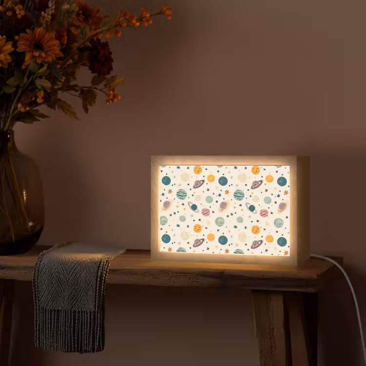 Planeten - Retro - Kleurrijk Light Box met kabel (Tafellamp) klein 924 -sfeer4