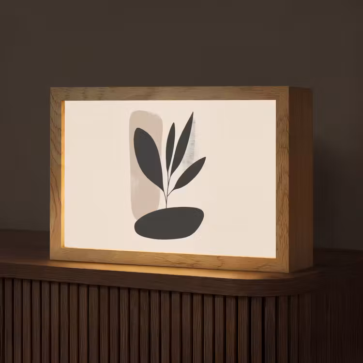 Plant - Beige - Japandi Light Box met kabel (Tafellamp) klein -z3d_website