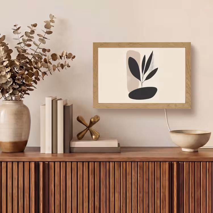 Plant - Beige - Japandi Light Box met kabel (Tafellamp) klein -sfeer2