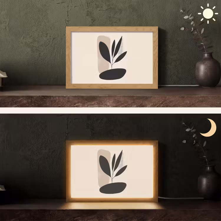 Plant - Beige - Japandi Light Box met kabel (Tafellamp) klein -sfeer3