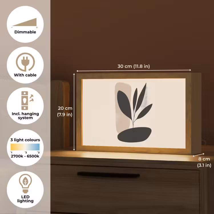 Plant - Beige - Japandi Light Box met kabel (Tafellamp) klein -USP_EN