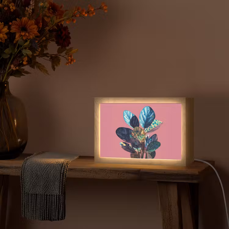 Plant - Bladeren - Stippen - Abstract Light Box met kabel (Tafellamp) klein -sfeer4