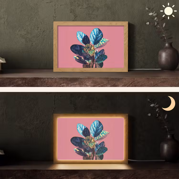 Plant - Bladeren - Stippen - Abstract Light Box met kabel (Tafellamp) klein -sfeer3