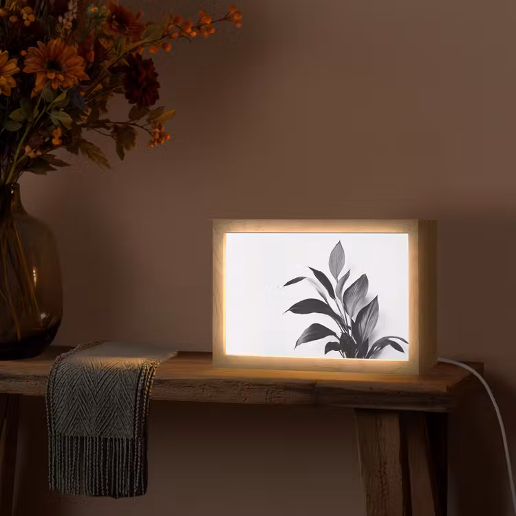 Plant - Bladeren - Minimalistisch - Zwart Light Box met kabel (Tafellamp) klein -sfeer4
