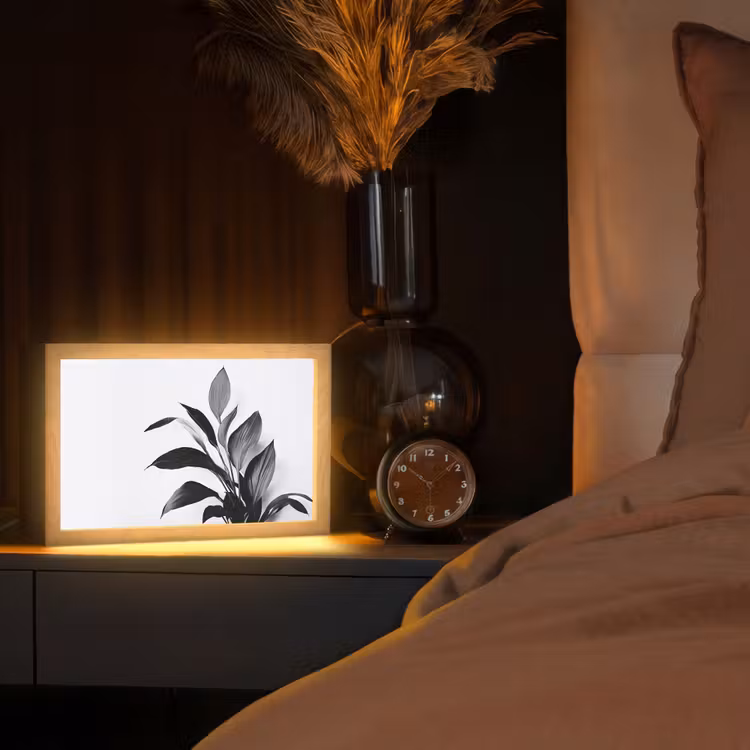 Plant - Bladeren - Minimalistisch - Zwart Light Box met kabel (Tafellamp) klein -sfeer1