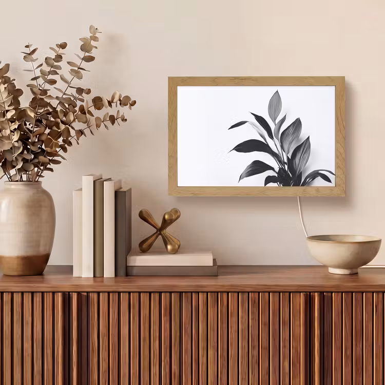 Plant - Bladeren - Minimalistisch - Zwart Light Box met kabel (Tafellamp) klein -sfeer2