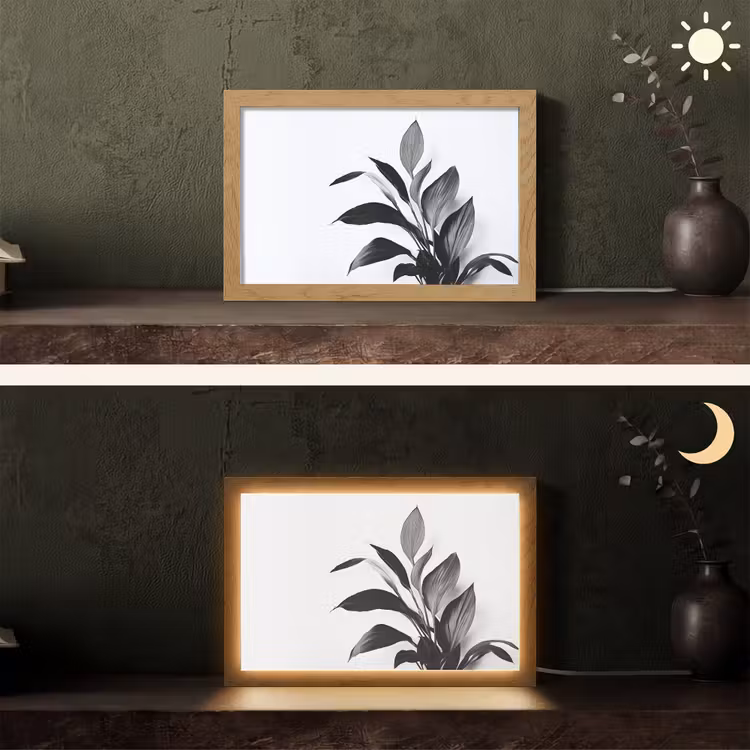Plant - Bladeren - Minimalistisch - Zwart Light Box met kabel (Tafellamp) klein -sfeer3