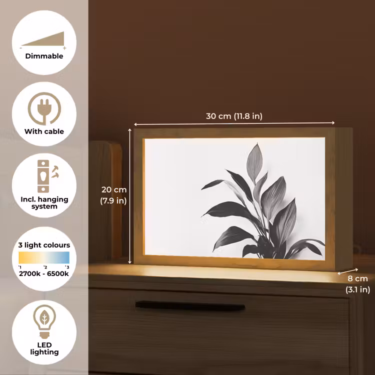 Plant - Bladeren - Minimalistisch - Zwart Light Box met kabel (Tafellamp) klein -USP_EN