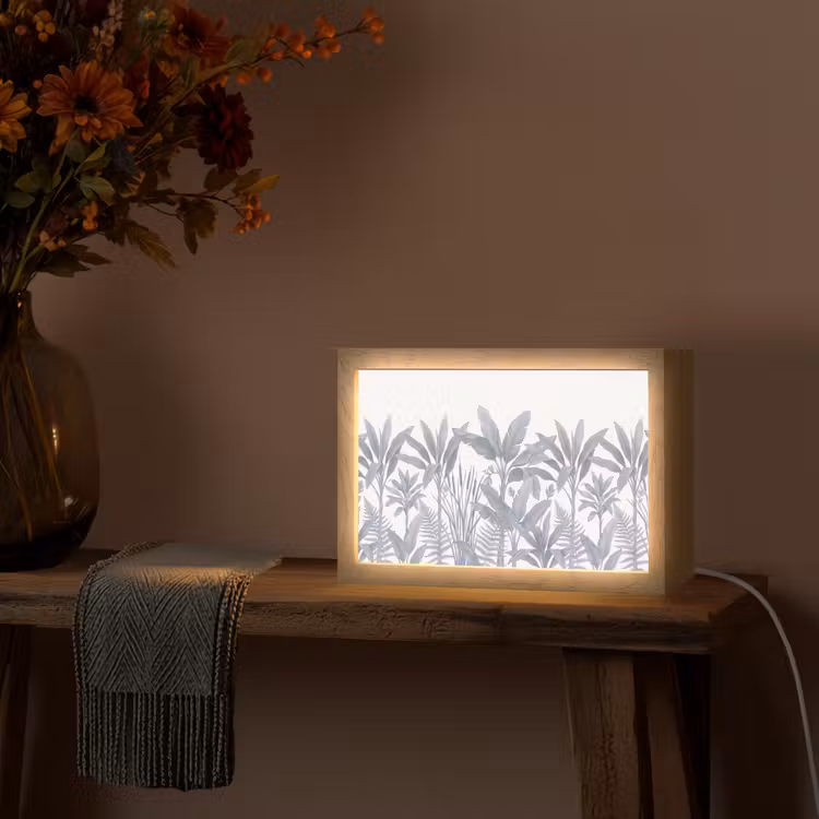 Planten - Bladeren - Natuur - Grijs Light Box met kabel (Tafellamp) klein -sfeer4