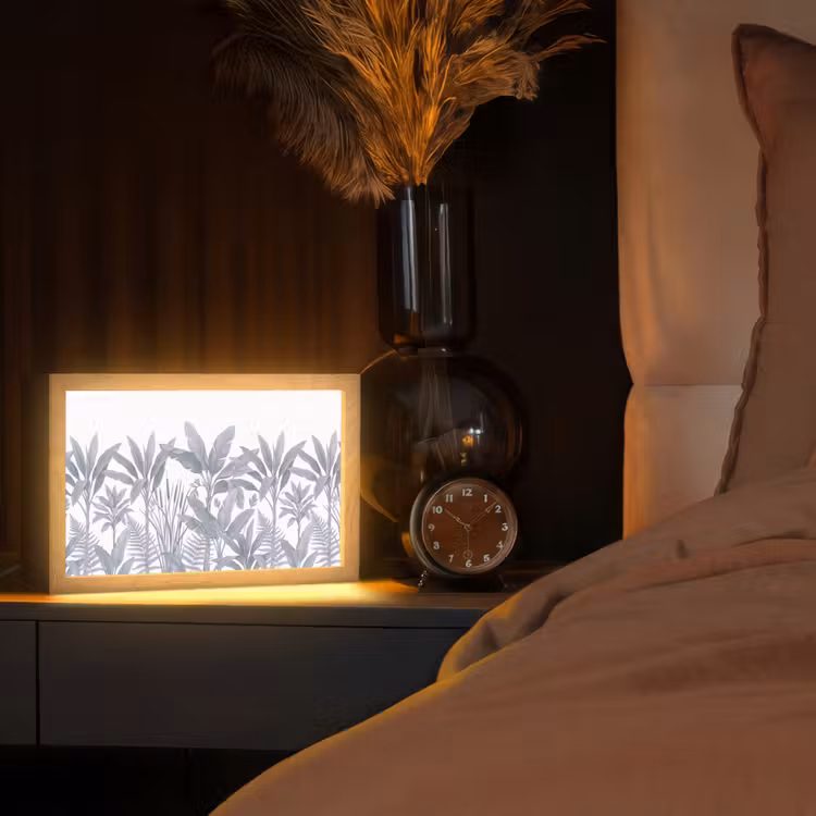 Planten - Bladeren - Natuur - Grijs Light Box met kabel (Tafellamp) klein -sfeer1