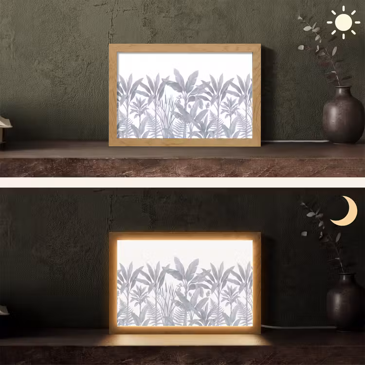 Planten - Bladeren - Natuur - Grijs Light Box met kabel (Tafellamp) klein -sfeer3