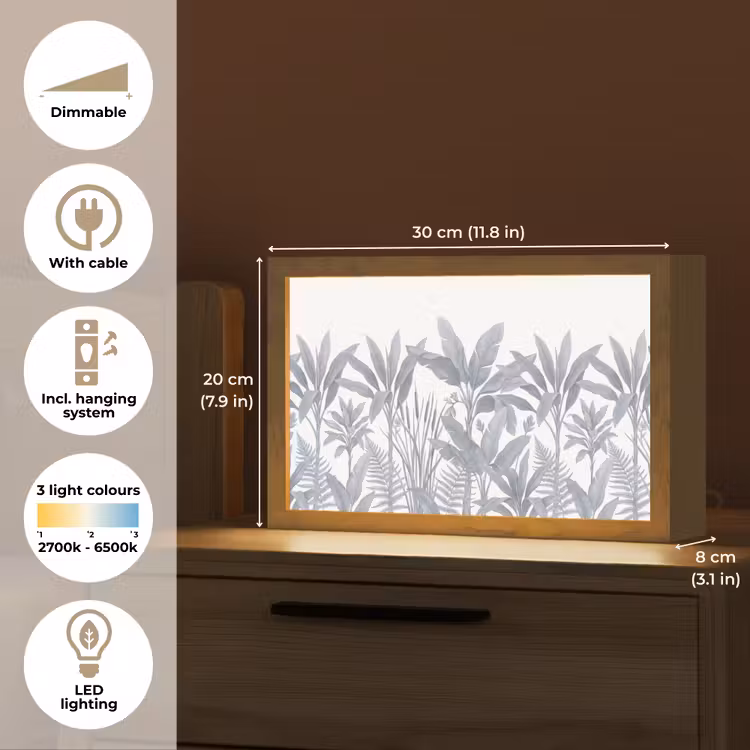 Planten - Bladeren - Natuur - Grijs Light Box met kabel (Tafellamp) klein -USP_EN
