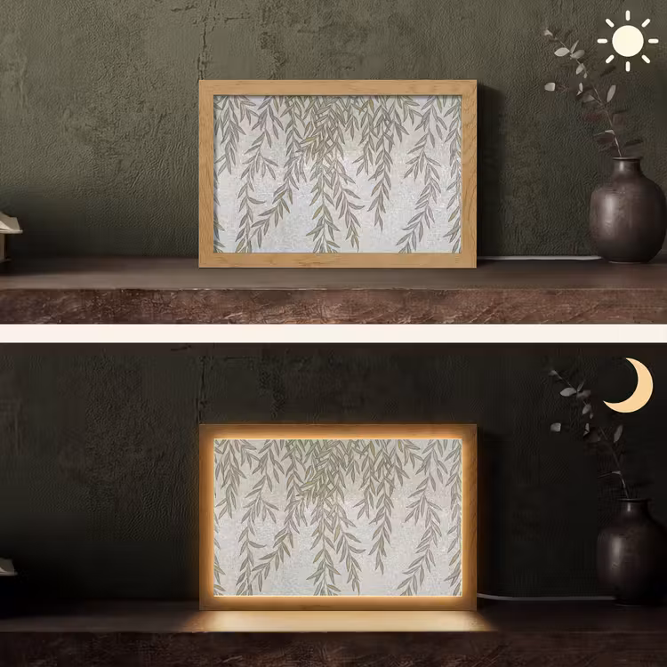 Planten - Mozaïek - Patroon - Groen - Blauw Light Box met kabel (Tafellamp) klein -sfeer3